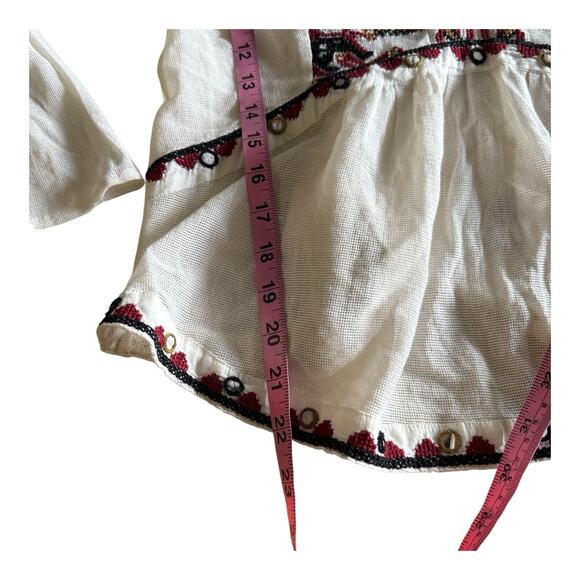 Anthropologie Akemi Kin Peasant Embroidered Top Cream Mesh Boho Blouse Small - Picture 9 of 10
